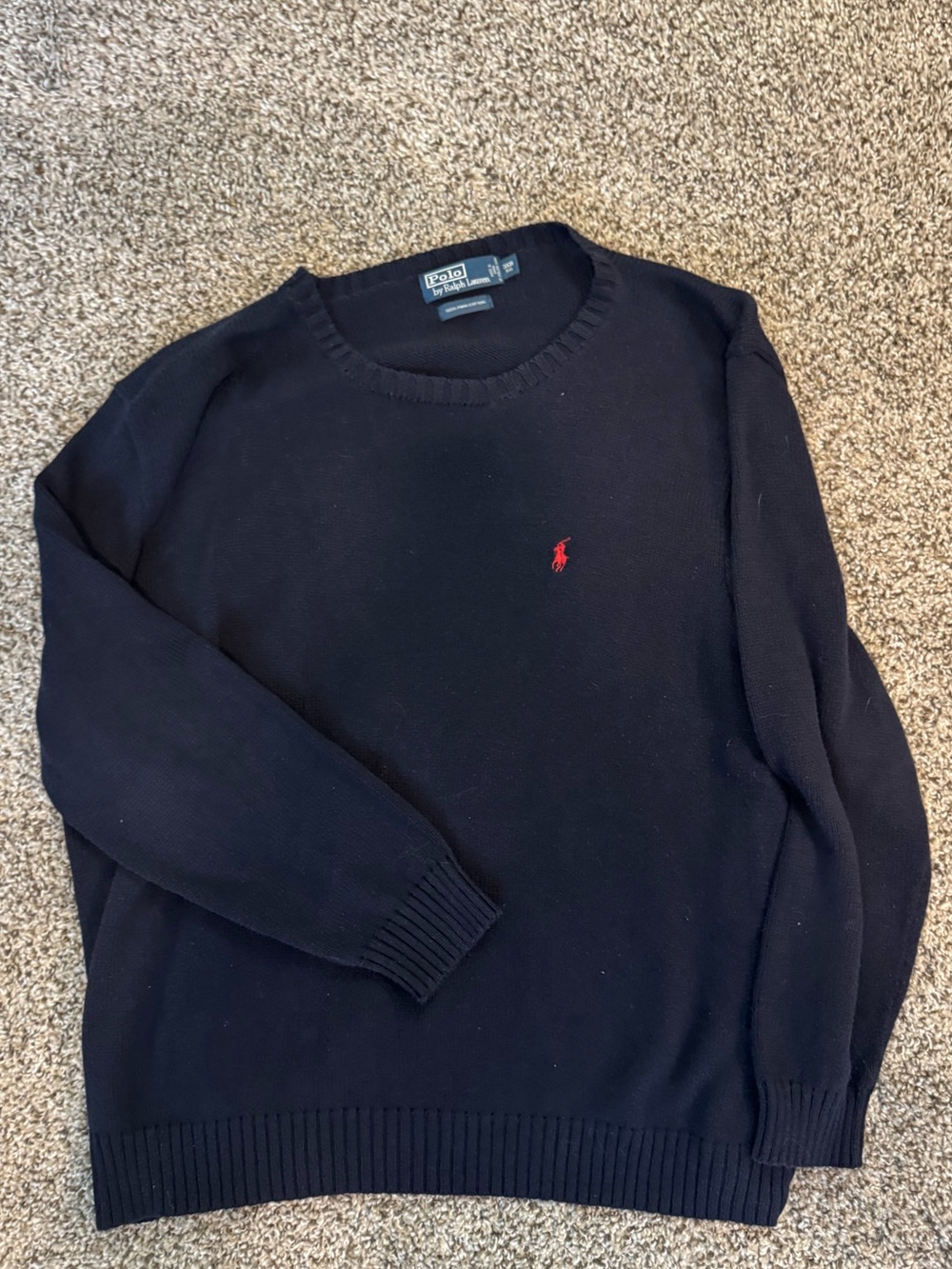 Ralph Lauren Navy Crewneck Sweater with Red Pony Logo